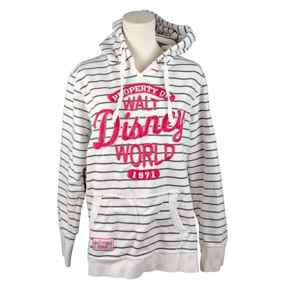 Walt Disney World Disney Parks Logo Hoodie Sweatshirt XL Striped Pink Retro - Picture 1 of 6